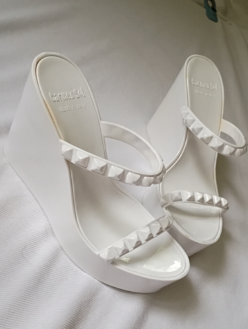 Carmen Sol White Studded Wedge Platform